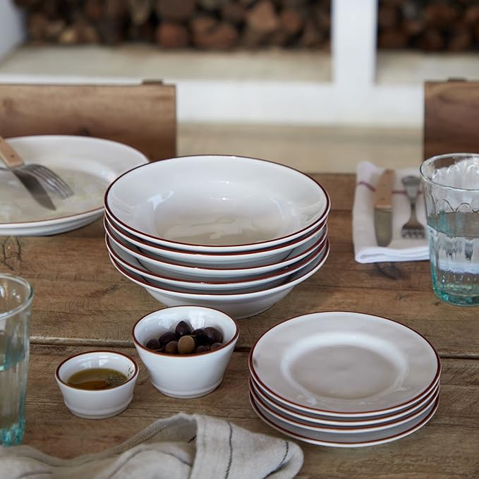 Costa Nova Ceramic Stoneware 5-Piece Place Setting Service for 1 - Beja Collection White &amp Red | Microwave &amp Dishwasher Safe Dinnerware Set | Food Safe Glazing | Restaurant Quality Tableware