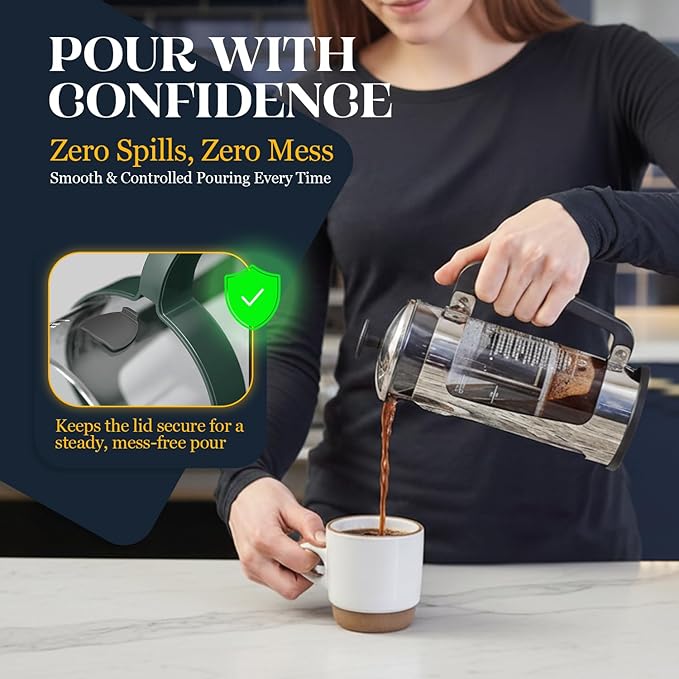 ESPRO P5 French Press Coffee Maker – Patented Double Micro-Filter for Grit Free Brew Heat-Resistant Thicker Borosilicate Glass Coffee Press – 18 oz