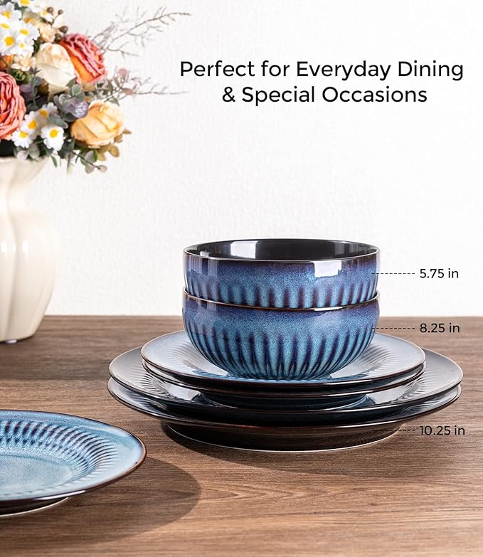 LERATIO Ceramic Dinnerware SetsHandcraft Embossed Plates and Bowls SetsDishwasher &amp Microwave &amp Oven Safe Dishes set-White