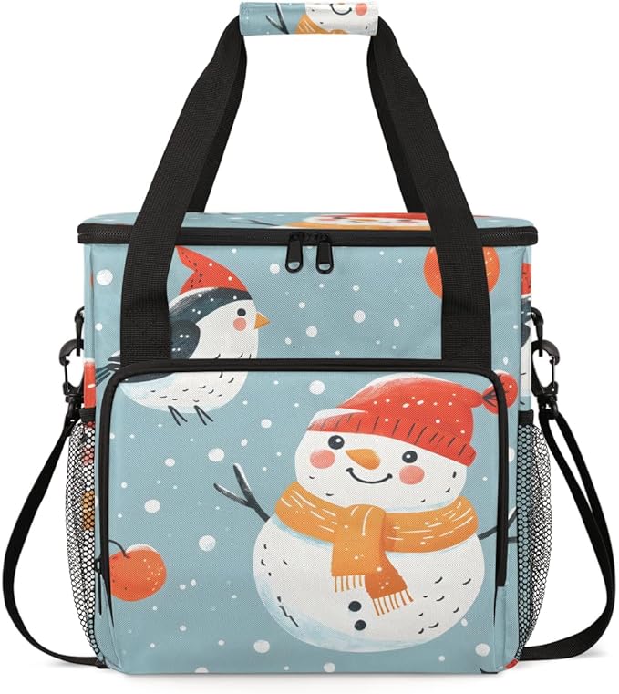 Christmas Snowman Bird Coffee Maker Carrying Bag Travel Storage Bag Compatible with K-Mini or K-Mini Plus Single Serve Coffee Brewer Carrying Case with Multiple Pockets &amp Shoulder Strap