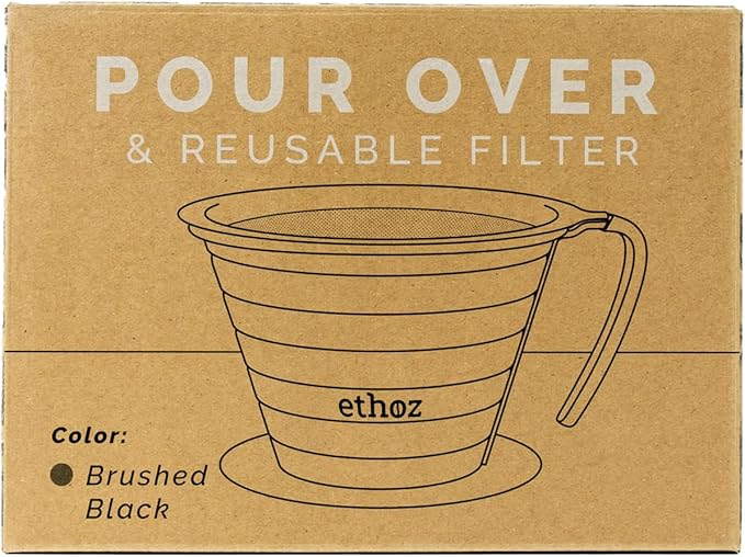 Ethoz® by Planetary Design Pour Over Coffee Maker – Sustainable Stainless Steel Filter Convex Bottom for Even Extraction Reusable Design