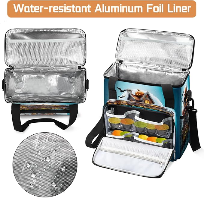 Halloween Moon Castle Pumpkin Bats Coffee Maker Carring Bag Travel Carrying Storage Tote Bag Compatible with Keurig K-Mini or K-Mini Plus Portable Single Serve Coffee Brewer Case with Pockets