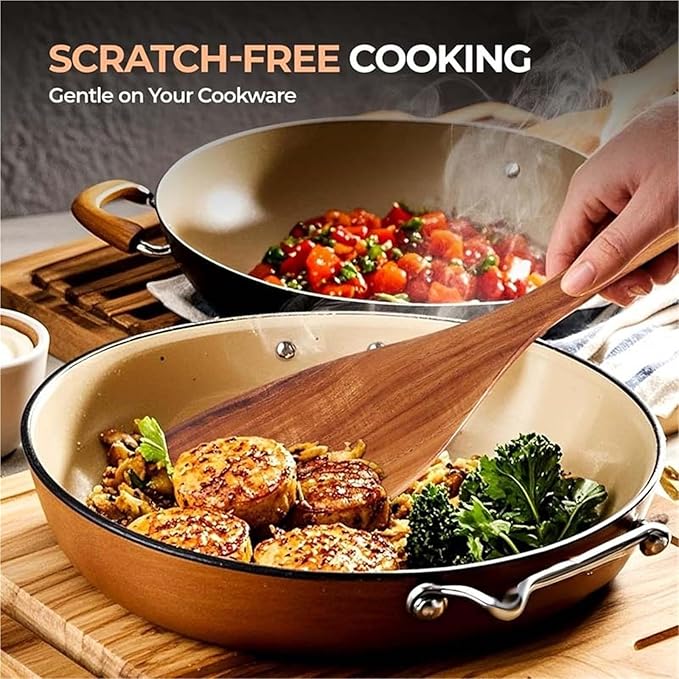5-Pieces Wooden Kitchen Utensils Set Heat Cooking Tools for Home &amp Restaurant Odor-Free Kitchenware
