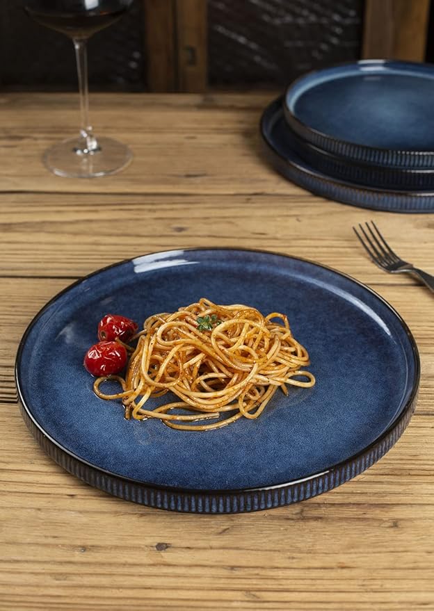 famiware 8.25 Paste Bowl Set (4 Piece) and 10 Dinner Plates for 6 - Nebulas Blue