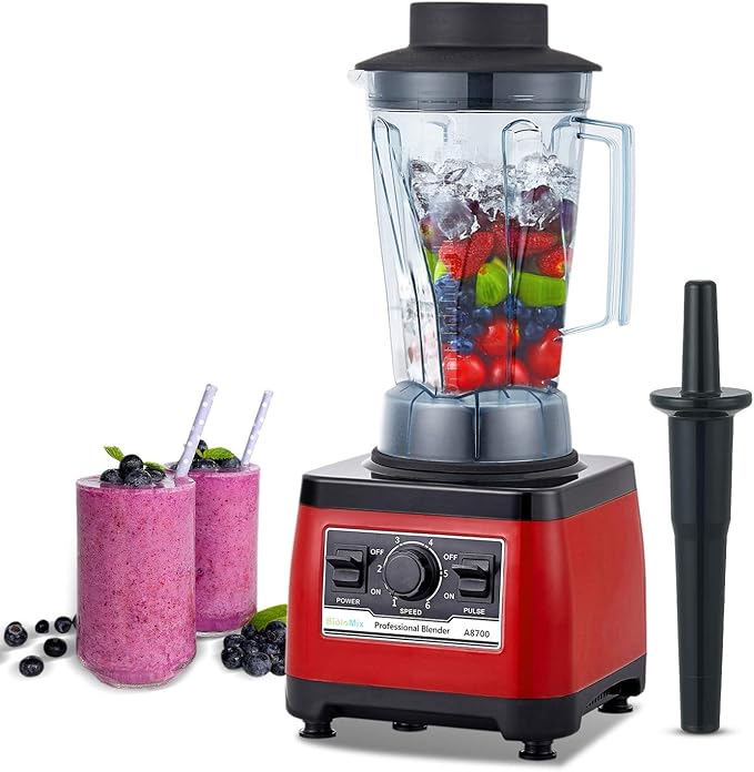 BioloMix Heavy Duty Professional Blender Peak 2200W Commercial Grade Bar Blender With 70Oz Container For Shakes Smoothies Ice Crushing Frozen Fruits Soups Dry Grinding (Red)