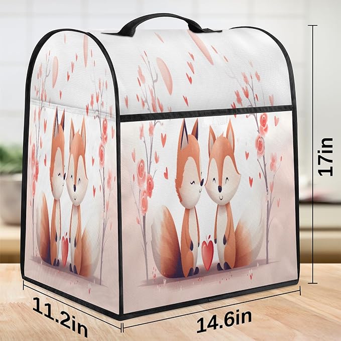 cfpolar Kitchen Aid Mixer Cover Compatible with 6-8 Quarts Animal Fox Pink Flower Stand Mixer Cover Kitchen Aid Mixers Accessories Appliance Organizer Bag Dust Covers with Zipper Pocket