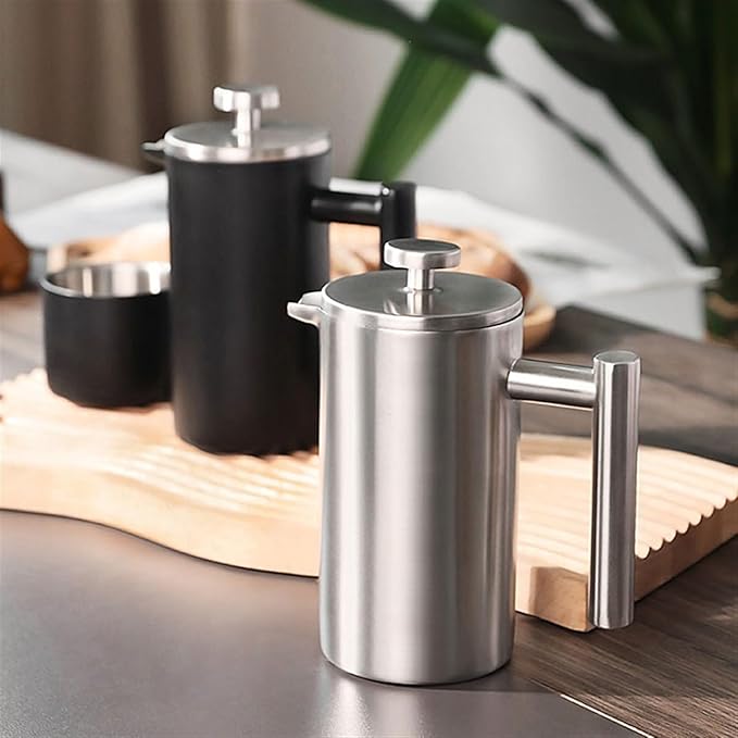 HASMI Coffee Kettle 304 Stainless Steel French Press Coffee Pot French Hand Brew Coffee Utensils Set of Tea Brewing Double Insulation Coffee Maker (Color : Black Size : 750ml) Dingzhebo2022