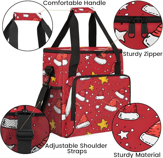 Christmas Hat Coffee Maker Carrying Bag Xmas Hat Travel Storage Bag Compatible with K-Mini or K-Mini Plus Single Serve Coffee Brewer Carrying Case with Multiple Pockets &amp Shoulder Strap