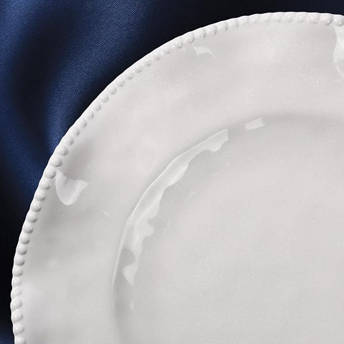 Melamine Dinnerware Sets Service for 4 Cream Plates and Bowls Set with Beaded Edge BPA Free Dishwasher Safe Heavy Duty Shatterproof Unbreakable Tableware for Wedding Party Camping Outdoor