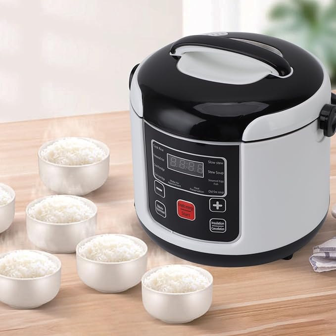 Fockety Mini Rice Cooker 2L Portable Stick Proof Multifunctional Travel Rice Cooker with Inner Pot Steam Basket 24H Reservation Cooking Heating and Keeping Warm for Cars