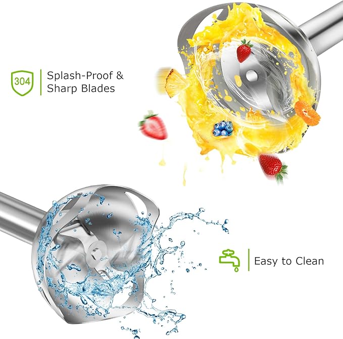 Immersion Hand Blender 12-Speed and Turbo Mode Hand Mixer 3-In-1 Stick Blender with Egg Whisk 24oz Beaker Emulsion Handheld Food Mixer For Smoothies Purée Sauce