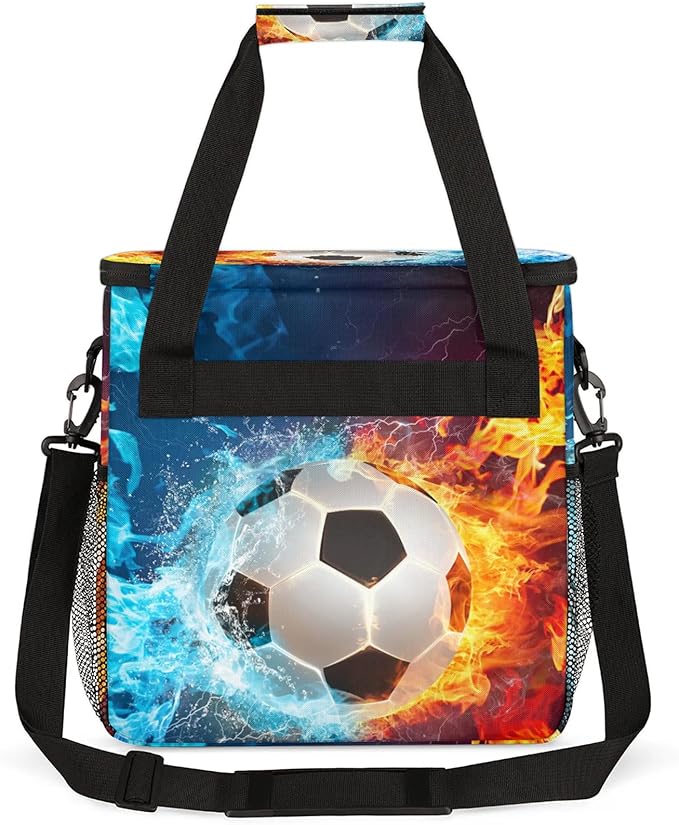 Football Ball Flame Coffee Maker Carring Bag Large Insulated Storage Organizer Case Tote Bags with Shoulder Strap for Travel Work Picnic