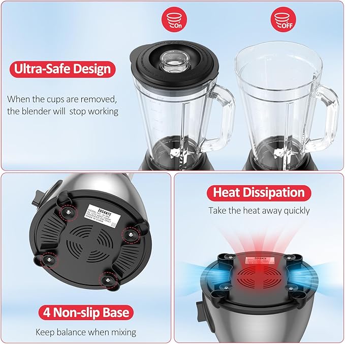 Blender for Smoothies 1000W Glass Blender for Kitchen Countertop with 48oz Glass Jar Ice Crusher or Juice Milkshake Dessert