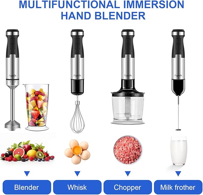 Immersion Blender 5 in 1 Handheld Blender 1500W 20 Speed Mode&ampTurbo Boost Heavy Duty Motor Electric Hand Blender with Chopper Whisk Frother Beaker for Baby Food Sauce Soup Aquox