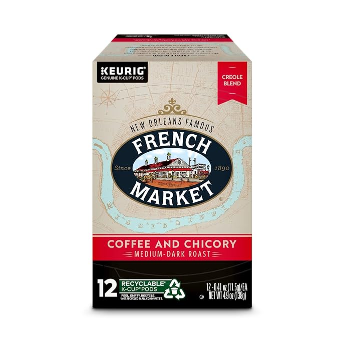 French Market Coffee &amp Chicory Medium-Dark Roast Single Serve Coffee Pods 12ct Box (Pack of 4)