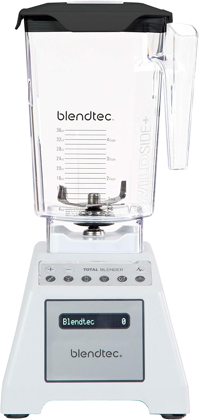 Blendtec Total Classic Original Blender-WildSide+ Jar (90 oz) Professional-Grade Power-6 Pre-programmed Cycles-10-speeds White (TB-611-25)