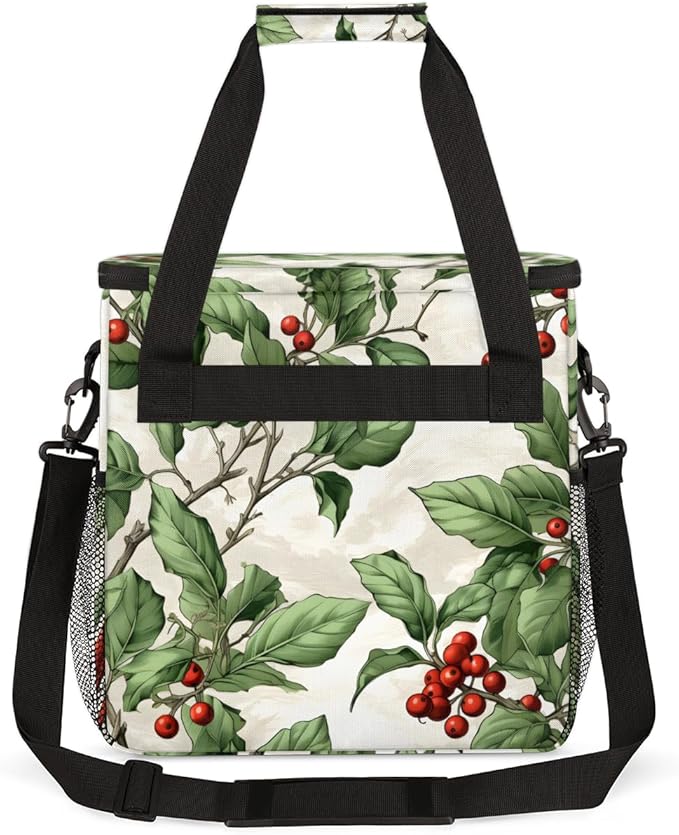 Christmas Flowers Coffee Maker Carrying Bag Bright Flowers Travel Storage Bag Compatible with K-Mini or K-Mini Plus Single Serve Coffee Brewer Carrying Case with Multiple Pockets &amp Shoulder Stra