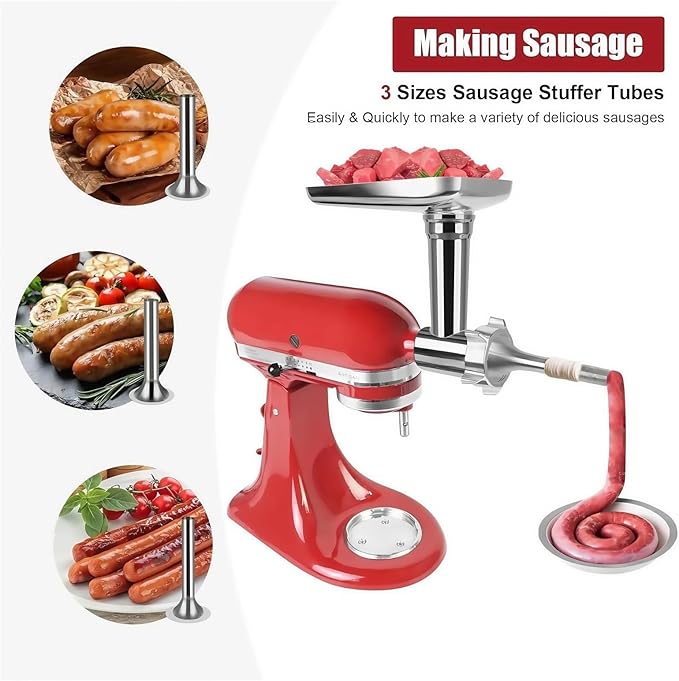 304 Dishwasher Safe Stainless Steel Food Grinder Attachment Compatible for KitchenAid Food Grinder Compatible with Meat Grinder Attachment