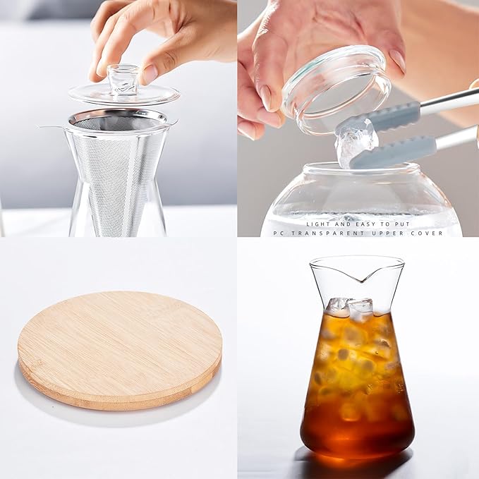 Slow Drip Cold Brew Coffee Maker Sealed Extraction Iced Tea Maker 2-4 Cup Capacity Adjustable Drip Speed with Stainless Steel Filter for Home/party