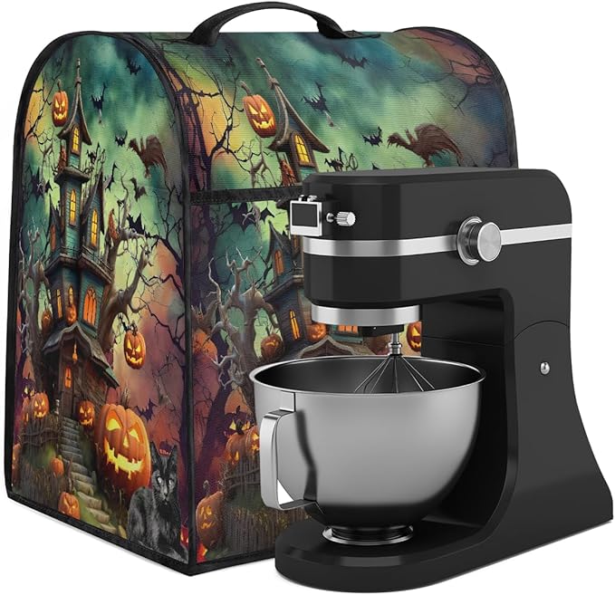 cfpolar Kitchen Aid Mixer Cover Compatible with 6-8 Quarts Halloween Pumpkins Castle Bats Stand Mixer Cover Kitchen Aid Mixers Accessories Appliance Organizer Bag Dust Covers with Zipper Pocket