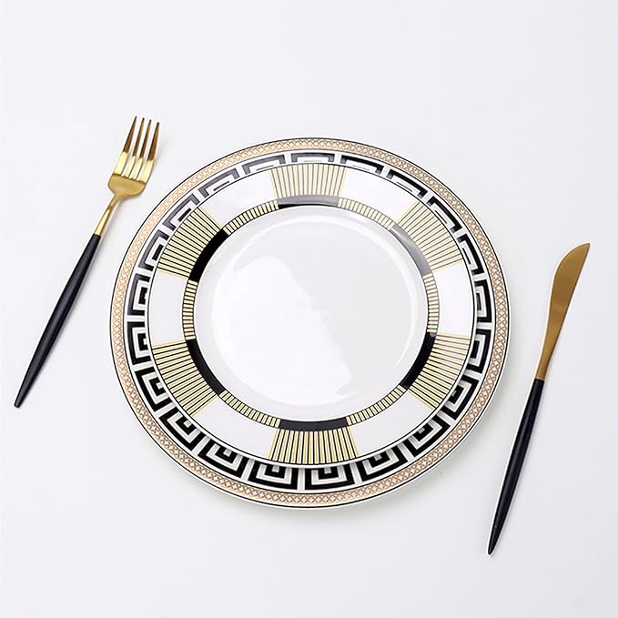 ceramic plate set with gold thread for 6 24 pieces black and gold dinnerware set luxury bone china plate and cup sets for business banquet holiday meal anniversary