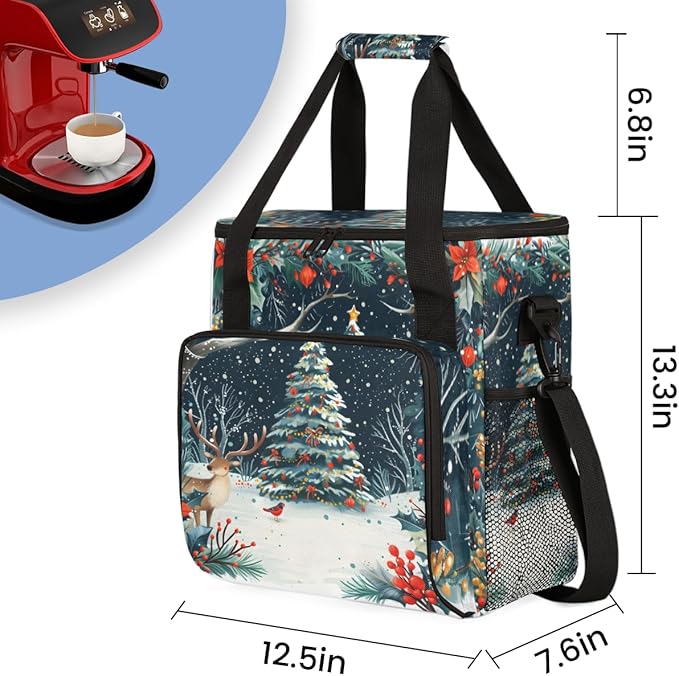 Abstract Tree Coffee Maker Carrying Bag Xmas Tree Travel Storage Bag Compatible with K-Mini or K-Mini Plus Single Serve Coffee Brewer Carrying Case with Multiple Pockets &amp Shoulder Strap