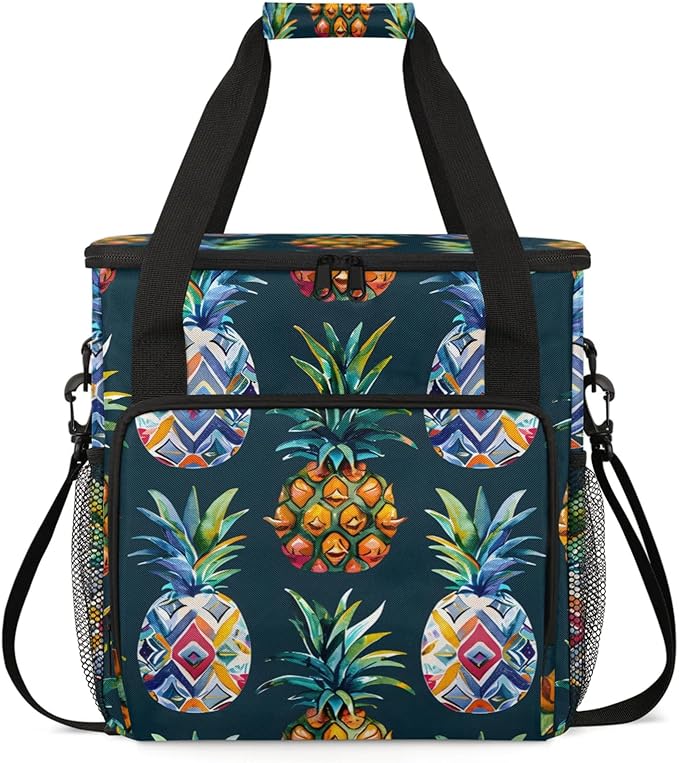 Pineapples Print Coffee Maker Travel Bag for Keurig K-Mini/K-Mini Plus Insulated Waterproof Tote with Pockets Portable Single-Serve Brewer Case