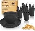 Wheat Straw Dinnerware Sets Unbreakable Kids Plates and Bowls Sets 20-Piece Service for 4 Alternative Plastic Outdoor Camping Dishes Microwave &amp Dishwasher Safe - Black