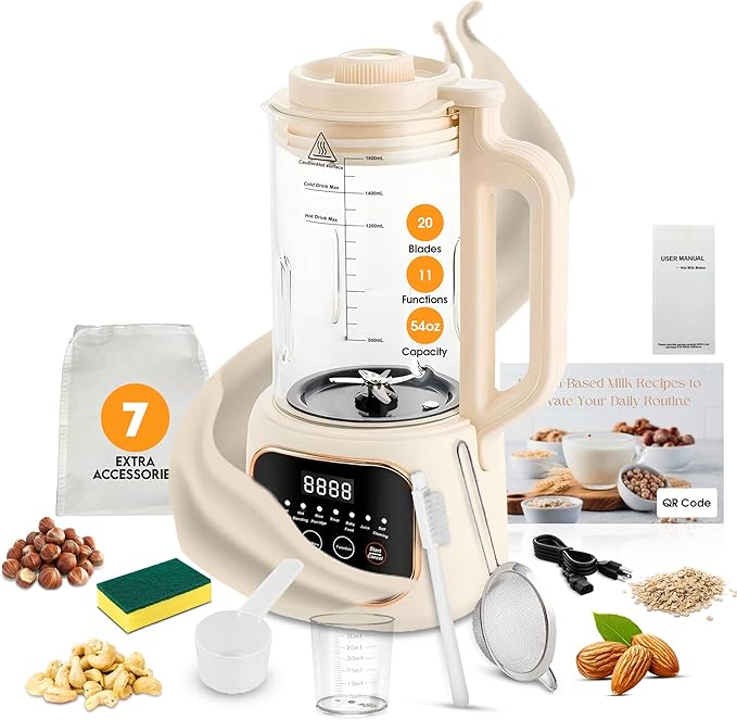 Nut Milk Maker Machine 54oz 11-in-1 7 Extra Accessories Oat &amp Soy Milk Maker with 20 Blades Soybean Milk Maker Almond Milk Maker Soymilk Machine Maker Nutmilk Maker Machine