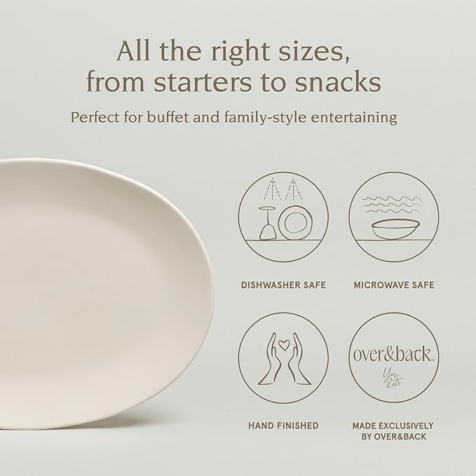 over&ampback Coupe Stoneware Serving Platter - Elegant 1-Piece Oval Serving Platter to Complete Your Kitchen Set - 16.4 x 11.5 - Semi-Matte Ivory