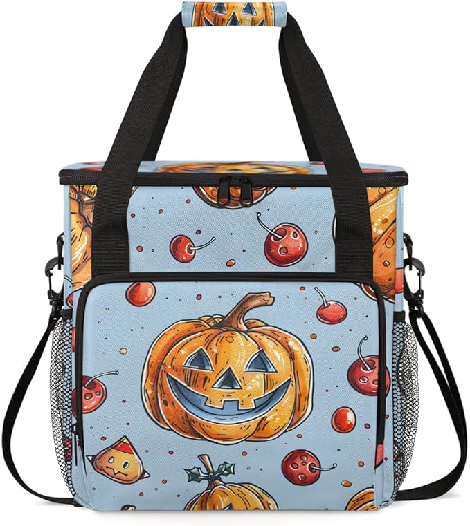 Gothic Pumpkin Coffee Maker Carrying Bag Glitter Pumpkin Travel Storage Bag Compatible with K-Mini or K-Mini Plus Single Serve Coffee Brewer Carrying Case with Multiple Pockets &amp Shoulder Strap