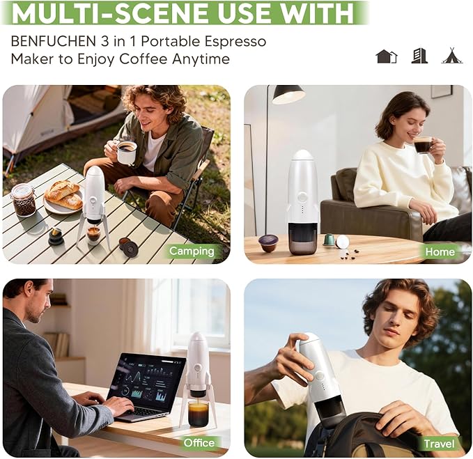 3 in 1 Portable Electric Espresso Machine On the Go with Detachable Coffee Stand Car Coffee Maker Self-Heating with USB-C For Travel Camping and Hiking With Ground Coffee &amp NES PRES*O/DG Pod