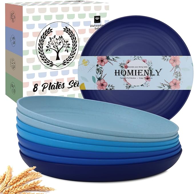 Homienly 10 inch Dinner Plates &amp 12 OZ Wheat Straw Cups &amp 26 OZ Salad Bowls-22 PCS Dinnerware Set Service for 6 Lightweight Plates and Bowls Set(Ocean Series)