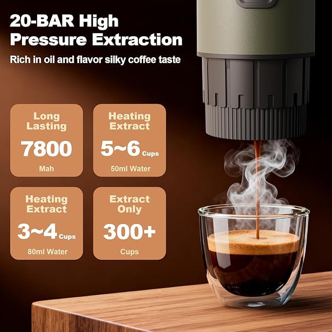 Portable Espresso Maker 3 in 1 Coffee Maker Set with Carrying Bag and Coffee Stand Coffee Machine Works with Ground Coffee &amp Capsule Pod Self-Heating Brewer with USB-C for Travel Hiking Offic