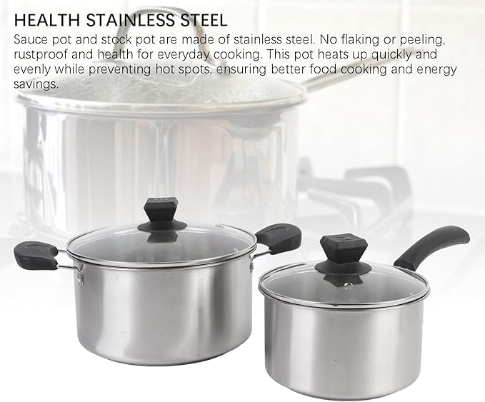 Stainless Steel Cookware Set Milk Pan Cooking Pot with Anti Scalding Handles for All Kitchen Stove Top Cooking Boiling Stewing