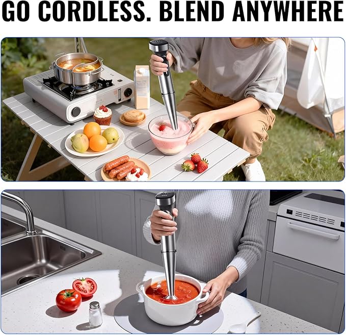 Cordless Immersion Blender with Rchargeable Battery Portable Hand Blenders with Adjustable Speed Hand Held Stick Mixer for Effortless Blending Shakes Smoothies Soups Puree or Baby Food