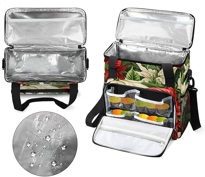 Christmas Flowers Coffee Maker Carrying Bag Holly Berry Travel Storage Bag Compatible with K-Mini or K-Mini Plus Single Serve Coffee Brewer Carrying Case with Multiple Pockets &amp Shoulder Strap