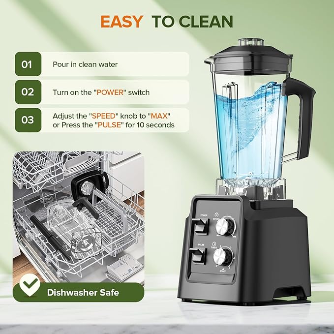 Blenders for Kitchen Smoothie Blender with Timer - Countertop Blenders with 68oz Dishwasher-Safe Pitcher Ice Crushing &amp Frozen Fruit Black