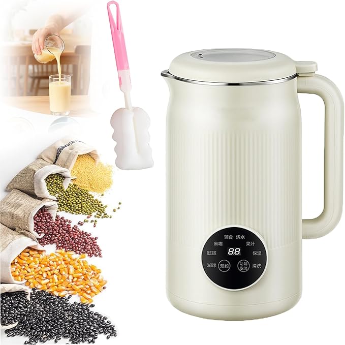 Nut Milk Maker Machine 8-in-1 Multifunction Nut Milk &amp Juice Maker 2026 Upgraded Automatic Soybean Machine Smart Buttons Eight Modes One-Button Self-Cleaning (White)