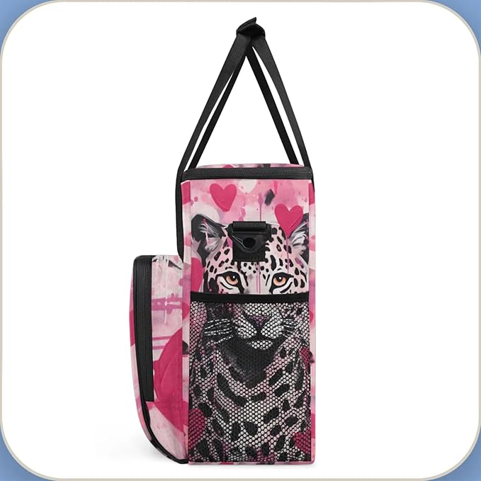 Leopard Love Heart Coffee Maker Travel Bag for Keurig K-Mini/K-Mini Plus Insulated Waterproof Tote with Pockets for K-Cup Portable Single-Serve Brewer Case