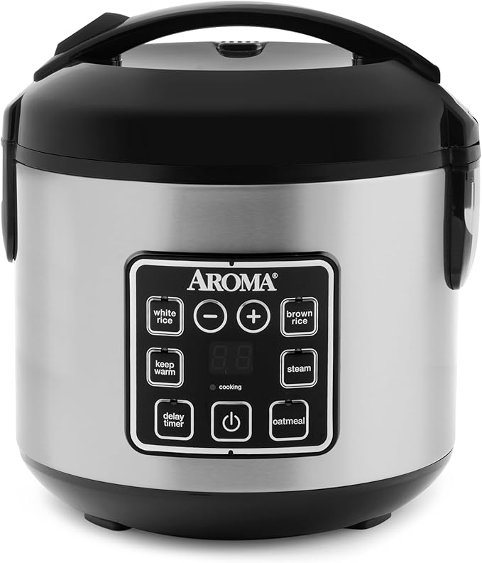 AROMA® 8-Cup (Cooked) / 2 Qt. Digital Rice &amp Grain Multicooker Durable Nonstick Inner Pot Oatmeal Steam White &amp Brown Rice Keep Warm