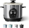 3-Cup Uncooked Rice Cooker Small - Ceramic Coating Non-Toxic Inner Pot One-Touch Multifunction for Rice/Sauté/Yogurt Dishwasher Safe 1-3 People Size Stainless Steel