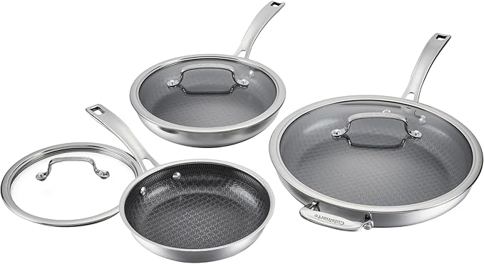 Cuisinart FusionPlus Hybrid Nonstick Stainless Steel Cookware Set 6-Piece Skillet Cooking Set with PFAS-Free PURELYSEAR Ceramic Non Stick Technology Scratch Proof Cool Grip Handles Dishwasher Safe