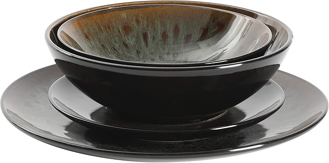 Gibson Elite Kyoto Double Bowl Dinnerware Set Service for 4 (16pcs) Teal