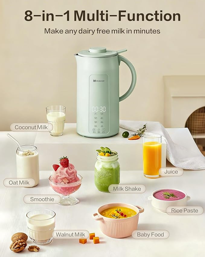 MOKKOM Nut Milk Maker 42oz Automatic Almond Milk Machine for Homemade Plant-Based Milk Oats Soy Dairy Free Beverages Soy Milk Maker with Delay Start/Keep Warm/Self-Cleaning/Boiling Green