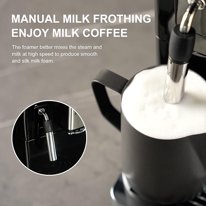 Anwick Coffee Machine - Fully Automatic Espresso Machine - Fully Automatic Freshly Ground Coffee Machine Classic Milk Frother 2 Coffee Varieties Intuitive Touch Display
