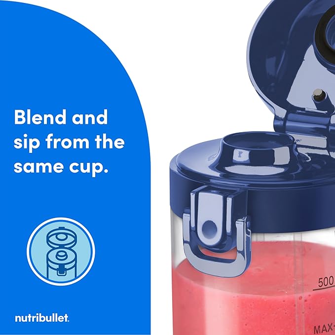 nutribullet Portable Blender Cordless 20oz Vessel Personal Blender USB-C Rechargeable Navy Blue NBPB50100NB
