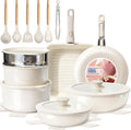 KIKCOIN Ceramic Cookware Set Non Stick Pots and Pans Set with Detachable Handle - 25 Pack Stackable Cooking Set for RV Kitchen - Induction Ready - Dishwasher and Oven Safe