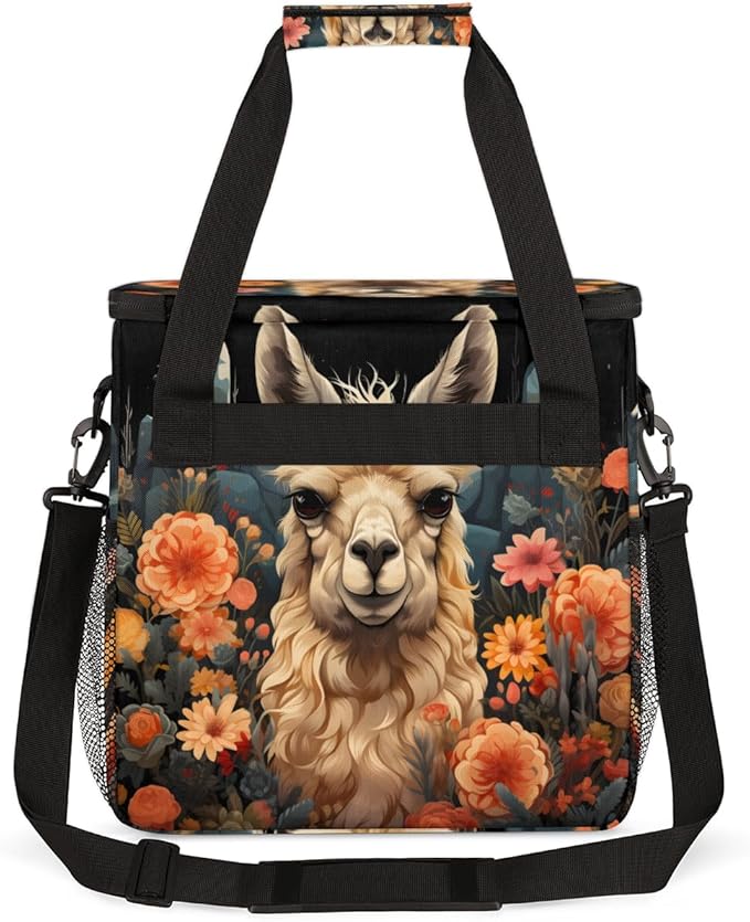 Alpaca Floral Coffee Maker Carrying Bag Portable Travel Storage Tote Bag Compatible with K-Mini or K-Mini Plus Single Serve Coffee Brewer Carrying Case with Multiple Pockets &amp Shoulder Strap