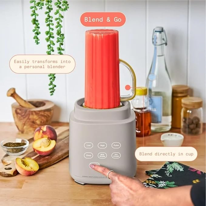 PowerExact Blender 700W with PrecisionSense Auto-Adjust Dual Jar System 4 Preset Programs Dishwasher Safe Parts (Porcini Taupe)